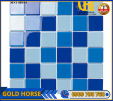 Gạch Mosaic Thủy tinh 3 màu xanh trộn 48×48 