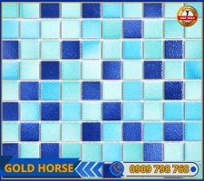 Gạch Mosaic Gốm Sóng Biển 3 màu xanh trộn 25x25x4mm MG25-01