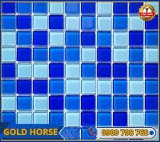 Gạch Mosaic Thủy tinh trộn 3 màu xanh 25x25mm MST 25029