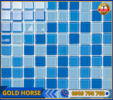 Gạch Mosaic Thủy tinh trộn 3 màu xanh nhạt 25x25mm MST25030