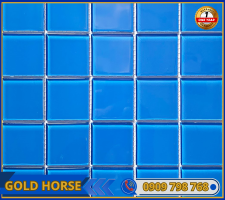 Gạch Mosaic Thủy tinh đơn màu xanh trung tính 48×48