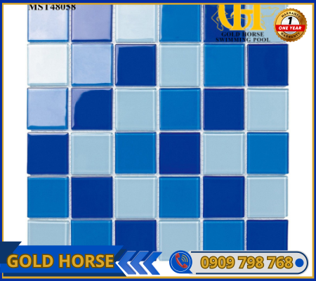 Gạch Mosaic Thủy tinh 3 màu xanh trộn 48×48 