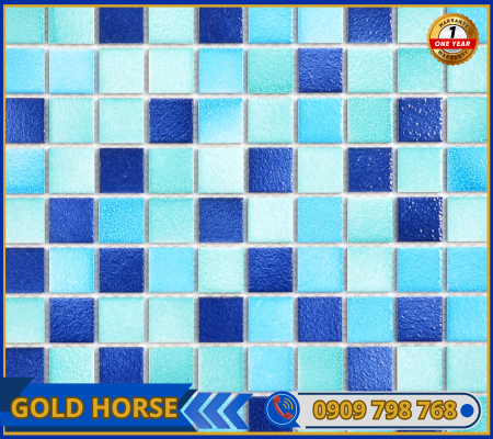 Gạch Mosaic Gốm Sóng Biển 3 màu xanh trộn 25x25x4mm MG25-01