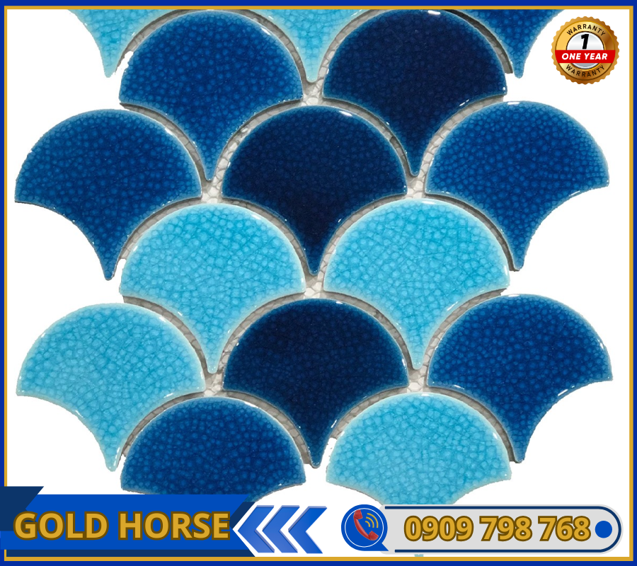 Gạch Mosaic Gốm vảy cá 3 màu xanh rạn MGTT005