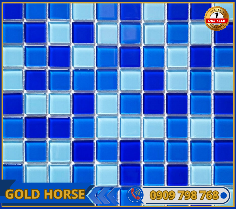 Gạch Mosaic Thủy tinh trộn 3 màu xanh 25x25mm MST 25029